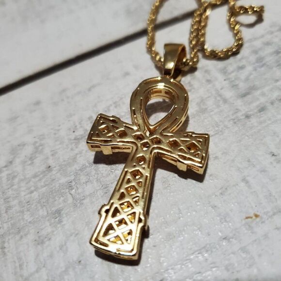 Iced Out Ankh In Gold - Picture 3 of 3